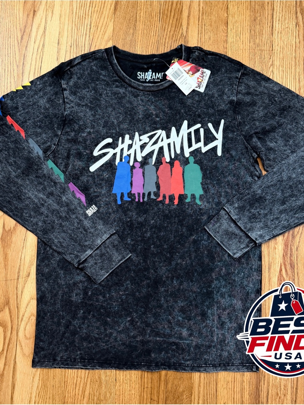 Kids' Black Mineral Wash Long Sleeve Graphic Tee